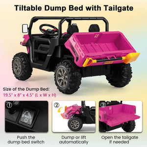 2-Seater Kids Ride On Dump Truck with Dump Bed and Shovel-Pink view 7