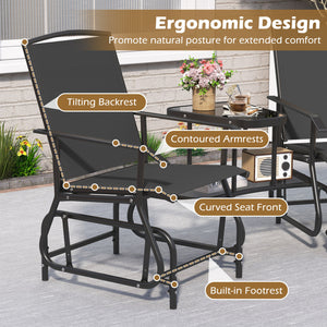 2-Seater Outdoor Glider Bench with 2-Tier Center Table-Black view 7
