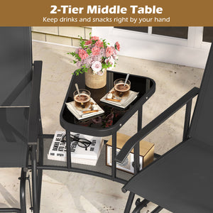 2-Seater Outdoor Glider Bench with 2-Tier Center Table-Black view 8