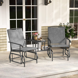 2-Seater Outdoor Glider Bench with 2-Tier Center Table-Gray view 3
