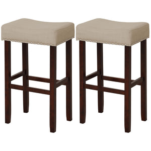 2 Set of 29 Inch Height Upholstered Bar Stool with Solid Rubber Wood Legs and Footrest-Beige view 4