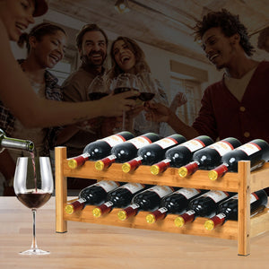 2-Tier 12 Bottles Bamboo Storage Shelf, Wine Rack-Natural view 3