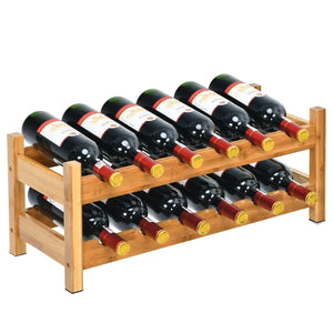 2-Tier 12 Bottles Bamboo Storage Shelf, Wine Rack-Natural view 4