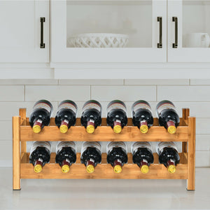 2-Tier 12 Bottles Bamboo Storage Shelf, Wine Rack-Natural view 8