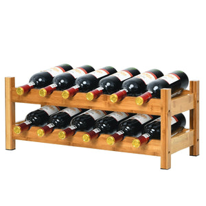 2-Tier 12 Bottles Bamboo Storage Shelf, Wine Rack-Natural view 9