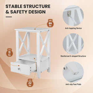 2-Tier 16 x 14 Inch Multifunctional Nightstand with Storage Drawer-White view 5
