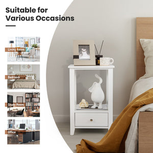 2-Tier 16 x 14 Inch Multifunctional Nightstand with Storage Drawer-White view 8