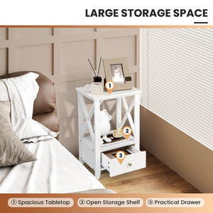 2-Tier 16 x 14 Inch Multifunctional Nightstand with Storage Drawer-White view 9