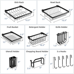 2 Tier Adjustable Over Sink Dish Drying Rack with 8 Hooks view 3