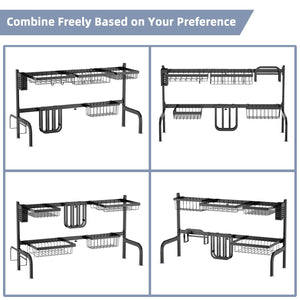 2 Tier Adjustable Over Sink Dish Drying Rack with 8 Hooks view 5