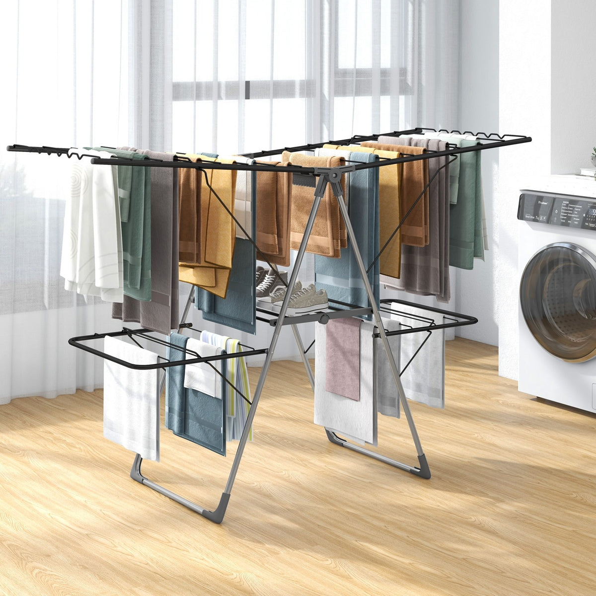 2-Tier Clothes Drying Rack with 33 Drying Rails and Height Adjustable Gullwings view 2