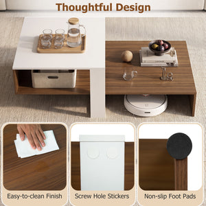 2-Tier Coffee Table Modern Irregular Center Table with Open Storage Shelf-White & Brown view 9