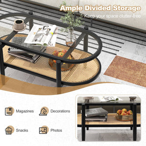2-Tier Coffee Table with Tempered Glass Tabletop and Acacia Wood Frame-Black view 9