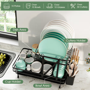 2-Tier Collapsible Dish Rack with Removable Drip Tray-Black view 3