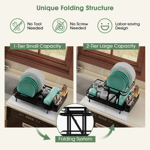 2-Tier Collapsible Dish Rack with Removable Drip Tray-Black view 6