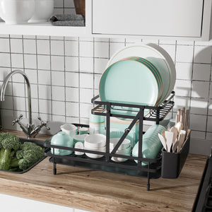 2-Tier Collapsible Dish Rack with Removable Drip Tray-Black view 8
