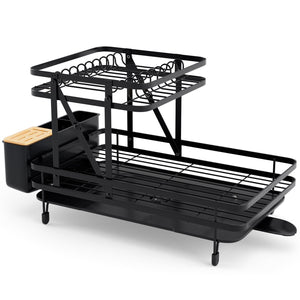 2-Tier Collapsible Dish Rack with Removable Drip Tray-Black view 9