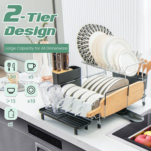 2-Tier Detachable Dish Rack with Drainboard and 360° Swivel Spout-Sliver view 2