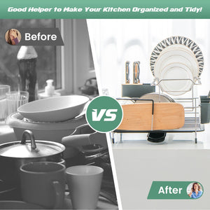 2-Tier Detachable Dish Rack with Drainboard and 360° Swivel Spout-Sliver view 3