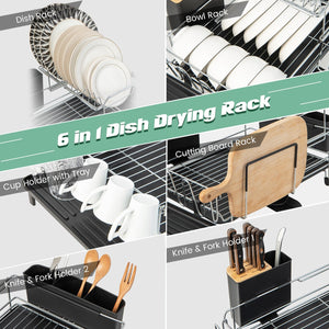 2-Tier Detachable Dish Rack with Drainboard and 360° Swivel Spout-Sliver view 6