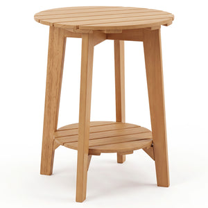 2-Tier Eucalyptus Wood Side Table with Slatted Tabletop and Storage Shelf for Outdoor-Natural view 4