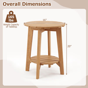 2-Tier Eucalyptus Wood Side Table with Slatted Tabletop and Storage Shelf for Outdoor-Natural view 5