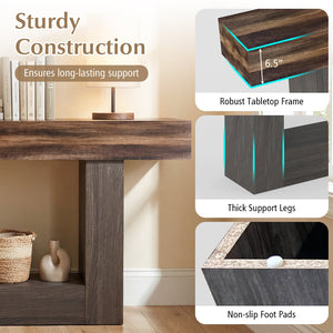 2-Tier Farmhouse Console Table 63 inches Long with Storage Shelf-Rustic Brown view 8