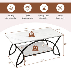 2-Tier Faux Marble Coffee Table with Marble Top and Metal Frame-Black & White view 5