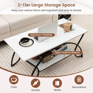 2-Tier Faux Marble Coffee Table with Marble Top and Metal Frame-Black & White view 7