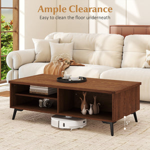 2-Tier Mid Century Modern Coffee Table with Storage Shelves Compartments-Walnut view 7