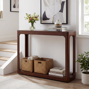 2-Tier Mid Century Wood Console Table with Storage Shelf-Brown view 3