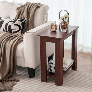 2-Tier Modern Compact End Table with Storage Shelf-Brown view 2