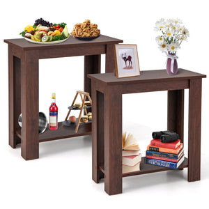 2-Tier Modern Compact End Table with Storage Shelf-Brown view 4