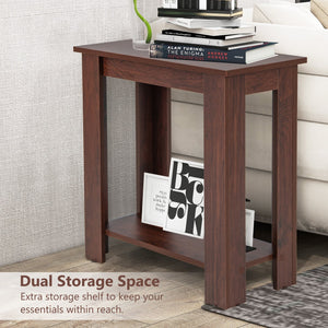 2-Tier Modern Compact End Table with Storage Shelf-Brown view 9