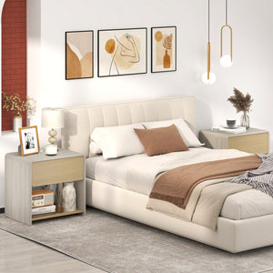 2-Tier Modern Style Nightstand with Drawer and Open Shelf-Oak view 2