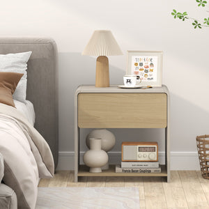 2-Tier Modern Style Nightstand with Drawer and Open Shelf-Oak view 3