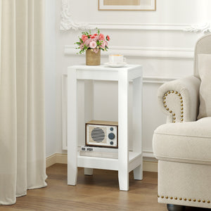 2-Tier Nightstand End Side Wooden Legs Table for Bedroom-White view 2