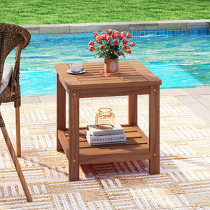 2-Tier Outdoor Side Table with Storage Shelf for Patio view 2