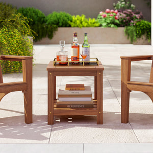 2-Tier Outdoor Side Table with Storage Shelf for Patio view 3