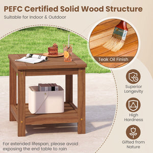 2-Tier Outdoor Side Table with Storage Shelf for Patio view 6