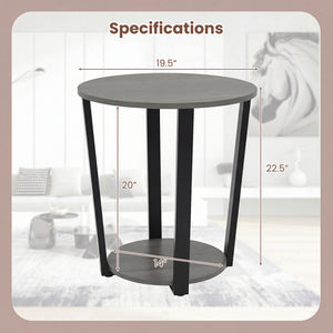 2-Tier Round End Table with Storage Shelf and Metal Frame-Oak view 4