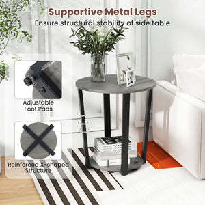 2-Tier Round End Table with Storage Shelf and Metal Frame-Oak view 8
