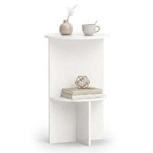 2-Tier Round Side Table with Storage Shelf for Small Space-White view 4