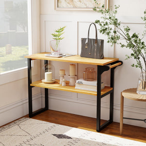 2-Tier Solid Teak Wood Bathroom Shelf with Towel Rack view 7
