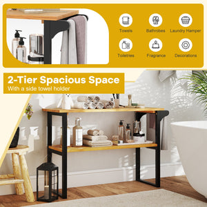 2-Tier Solid Teak Wood Bathroom Shelf with Towel Rack view 8