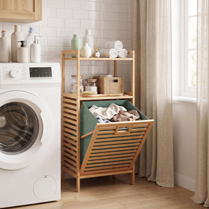 2-Tier Tilt out Laundry Hamper with Foldable and Removable Basket-Green view 2