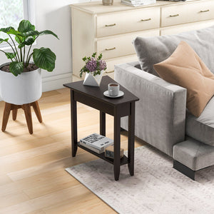 2-Tier Wedge Narrow End Table with Storage Shelf and Solid Wood Legs-Espresso view 2