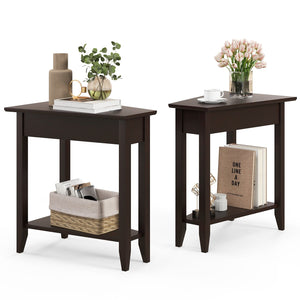 2-Tier Wedge Narrow End Table with Storage Shelf and Solid Wood Legs-Espresso view 4