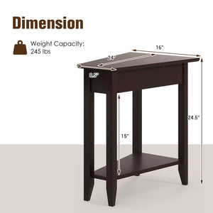 2-Tier Wedge Narrow End Table with Storage Shelf and Solid Wood Legs-Espresso view 5