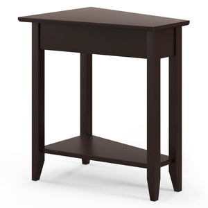 2-Tier Wedge Narrow End Table with Storage Shelf and Solid Wood Legs-Espresso view 7